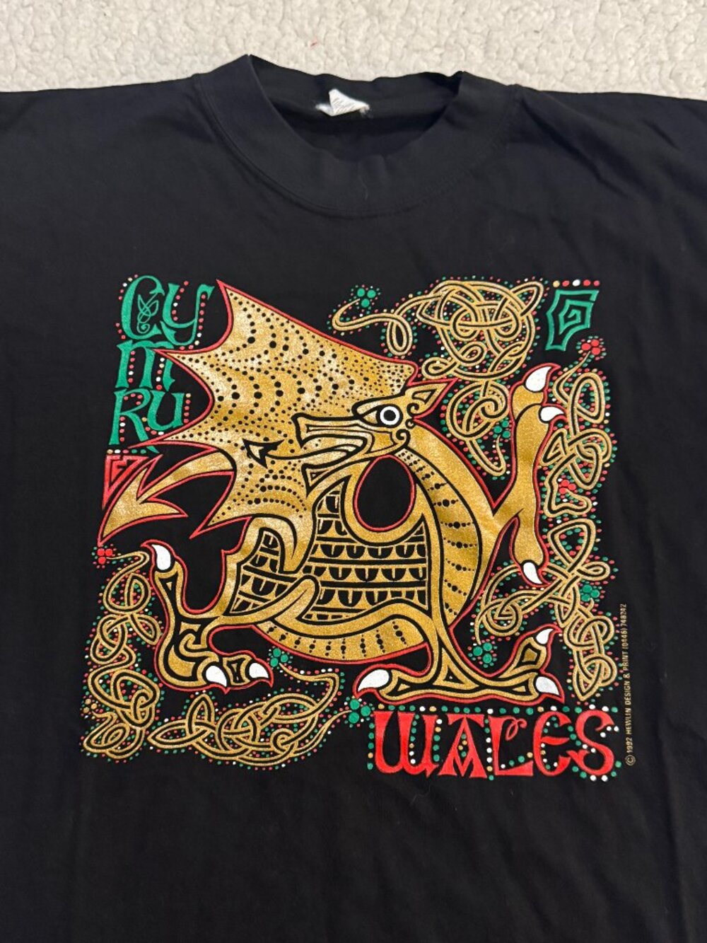 Vintage 90s 1992 Wales Cymru Celtic Dragon T-Shirt Medium Single Stitch JT's tag
